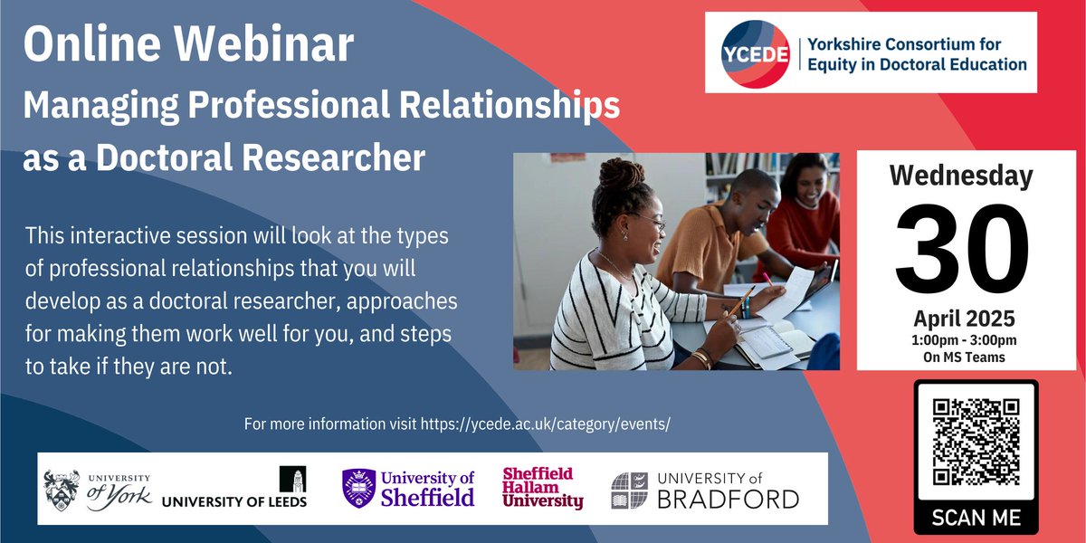 📣Still time to register for our last webinar of the academic year, advising prospective and current #phd students on managing professional relationships.
If you can't make it tomorrow, register for the recording which will be sent out after the event.
Wed 30 April 1 - 3pm