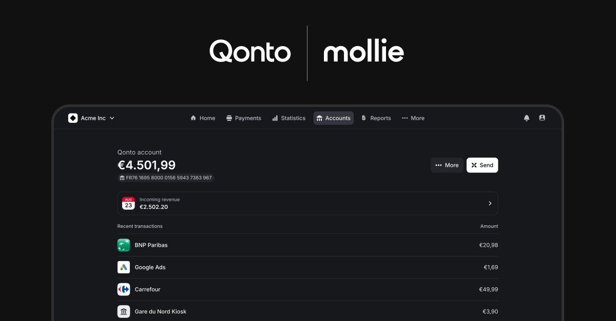 🚨 𝙅𝙐𝙎𝙏 𝙄𝙉: <a href="/getqonto/">Qonto</a>  integrates <a href="/MolliePayments/">Mollie Payments</a>  embedded payments solution to enable its customers to easily accept payments online in a a strategic two-way collaboration:

Qonto, the business finance solution for SMEs and freelancers, and Mollie, the leading European