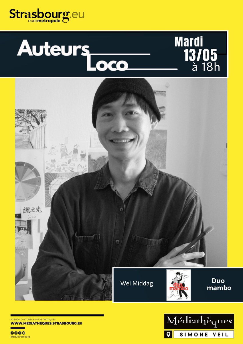 ✨🙌Ne manquez pas la rencontre avec Wei Middag à la médiathèque Simone Veil d’Illkirch🗓️mardi 13 mai à 18h
Né à Taïwan, il est auteur-illustrateur basé à Illkirch et a publié 2 superbes albums. Il travaille sur un projet racontant l’odyssée d’un boat people franco-vietnamien.