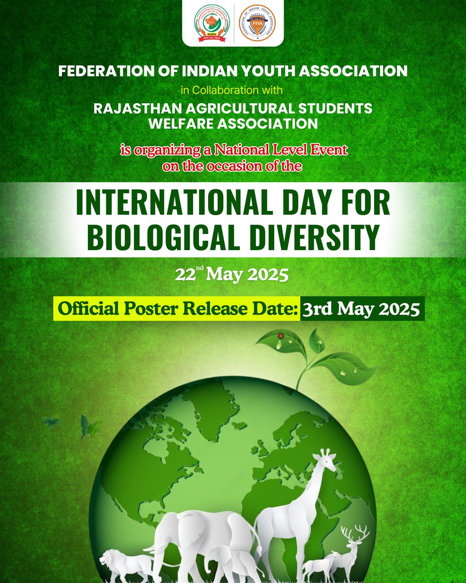 Mark the date!
FIYA x RASWA (@raswaofficial_) are organizing a National-Level Event on the International Day for Biological Diversity – 22 May 2025.
Official poster drops on 3 May!
#Biodiversity2025 #YouthForNature