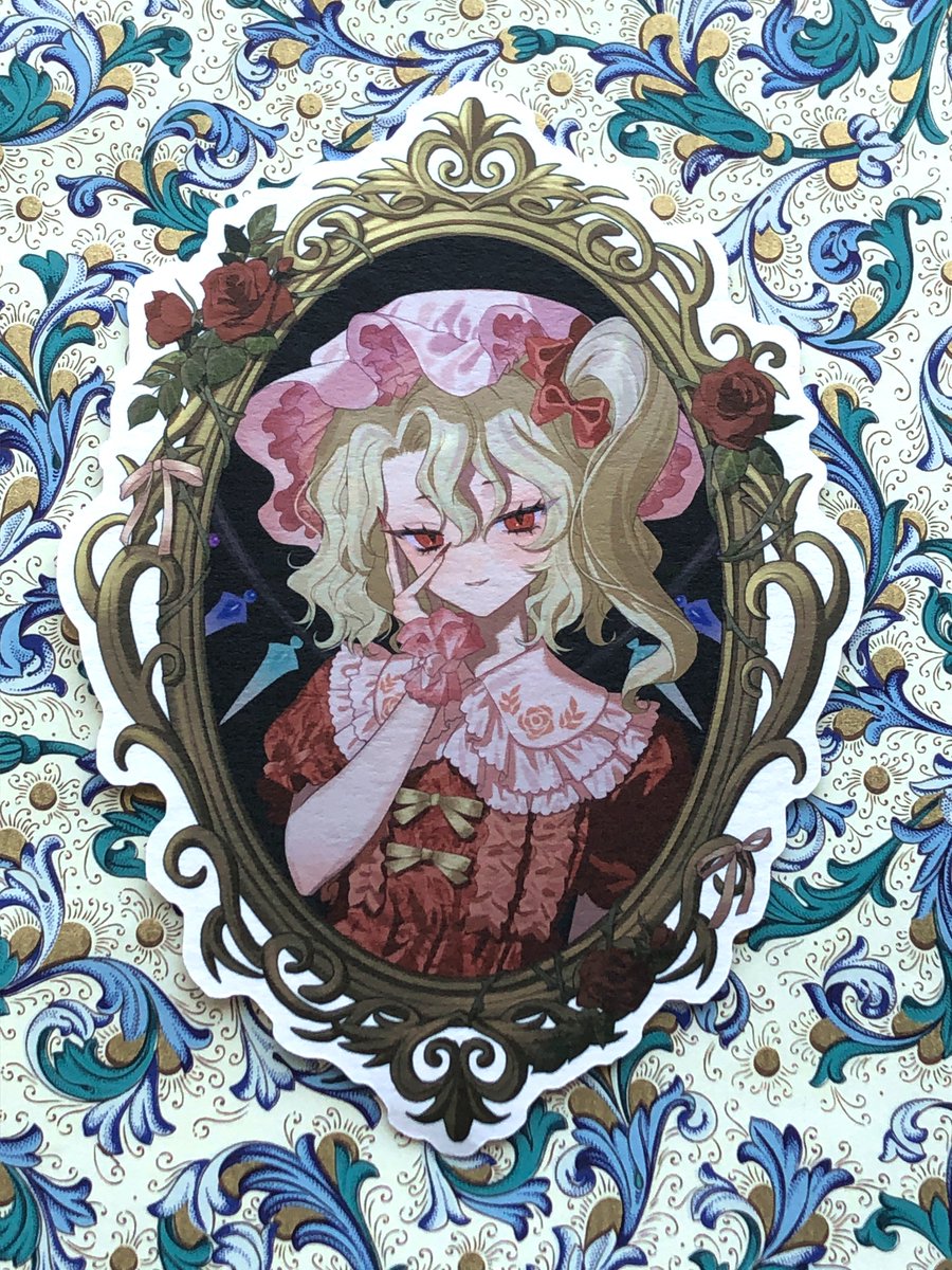 フランドール・スカーレット 「春例に持っていく肖像画風カードです!フランドール・レミリア・パチュリーの3人を描」|るぼんちょのイラスト