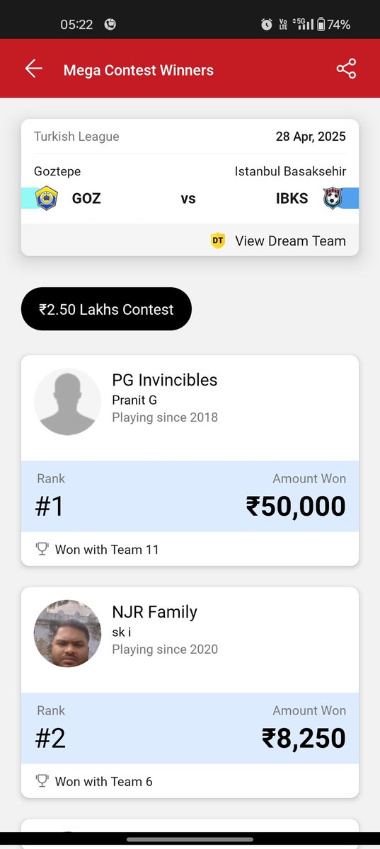 One More Grand League 
Thank you God 
Special thanks to <a href="/Dream11/">Dream11</a> 
t.me/PGInvinciblesr…