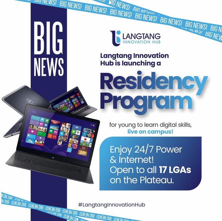 LangtangIHub's tweet photo. EXCITING NEWS.!!

Langtang Innovation Hub  is launching a Residency Program for young innovators on the Plateau.

Learn digital skills, live on campus, enjoy 24/7 power &amp; internet, open to all 17 LGAs.

 #LangtangInnovationHub https://t.co/9v6cJL3baW