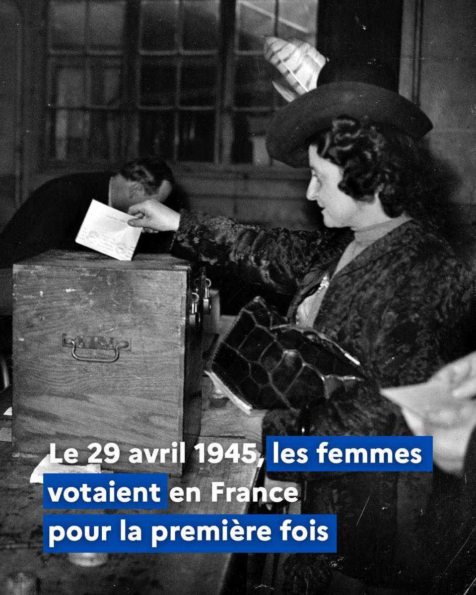 Le 29 avril 1945, les femmes votaient en France pour la première fois aux élections municipales.
Les droits des femmes ne progressent jamais seuls.
Ils avancent quand nous les défendons. 
Tous ensemble, continuons à nous battre pour l’égalité entre les femmes et les hommes.