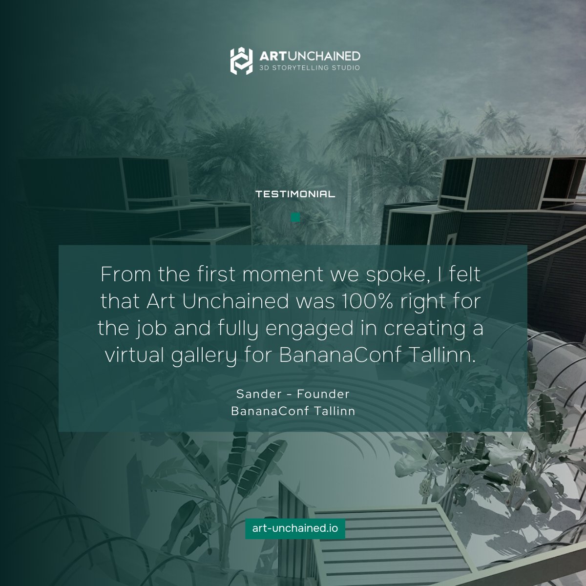 Art Unchained (@artunchained_io) on Twitter photo 🎯 One event. One vision. A fully immersive virtual space.
For <a href="/BananaConfXYZ/">BananaConf Global</a> Tallinn, we built the Urban Jungle Gallery – a digital experience that brought art, community, and storytelling together.
The feedback from BananaConf founder <a href="/sandergansen/">Sander Gansen 🍌</a> says it all:
“Art Unchained 🎯 One event. One vision. A fully immersive virtual space.
For <a href="/BananaConfXYZ/">BananaConf Global</a> Tallinn, we built the Urban Jungle Gallery – a digital experience that brought art, community, and storytelling together.
The feedback from BananaConf founder <a href="/sandergansen/">Sander Gansen 🍌</a> says it all:
“Art Unchained