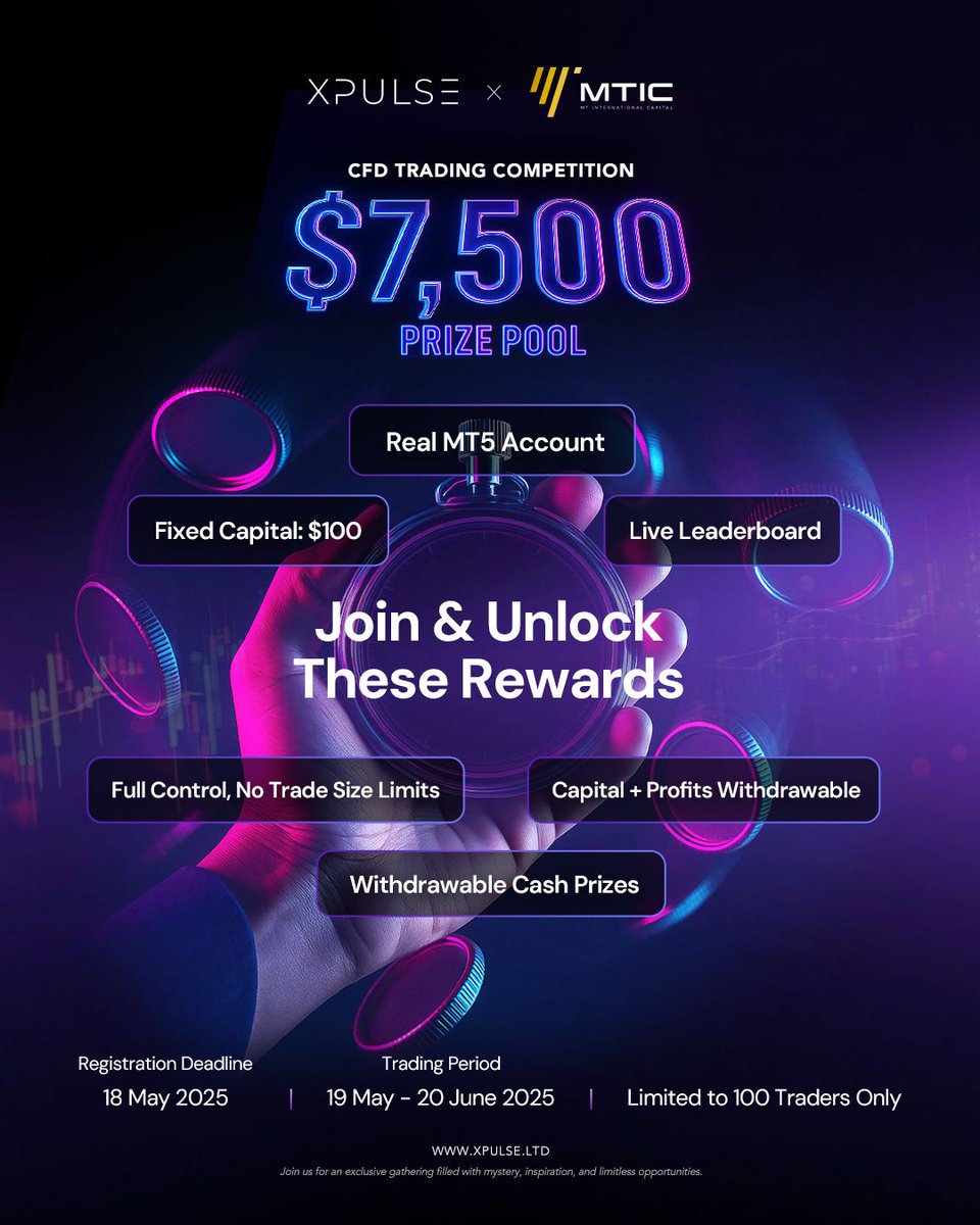 Xpulse01's tweet photo. 💥 Join &amp; Unlock These Rewards 💥
This isn’t just a challenge — it’s your shot to prove your trading edge and walk away with real rewards. Here's what you’re getting when you step into the XPULSE x MTIC Trading Challenge: https://t.co/1yqAW9b2IM