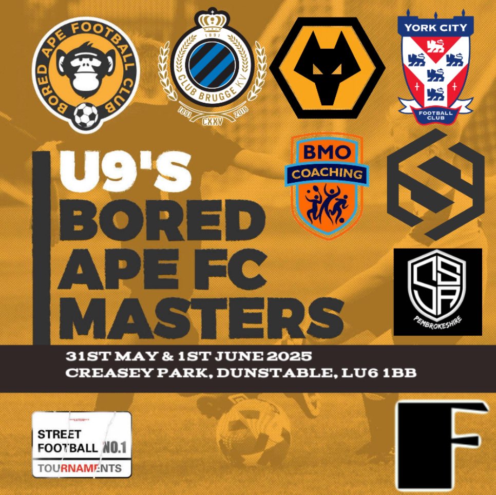 SFTLuton's tweet photo. GROUP F @BoredApe_FC 

@ClubBrugge 
@WolvesAcademy 
@YorkCityFC 
BMO Coaching 
SSA Pembrokeshire 
Street Futsal Club 

Clubs from far and wide in attendance 🔥 https://t.co/rvfkELkmMg