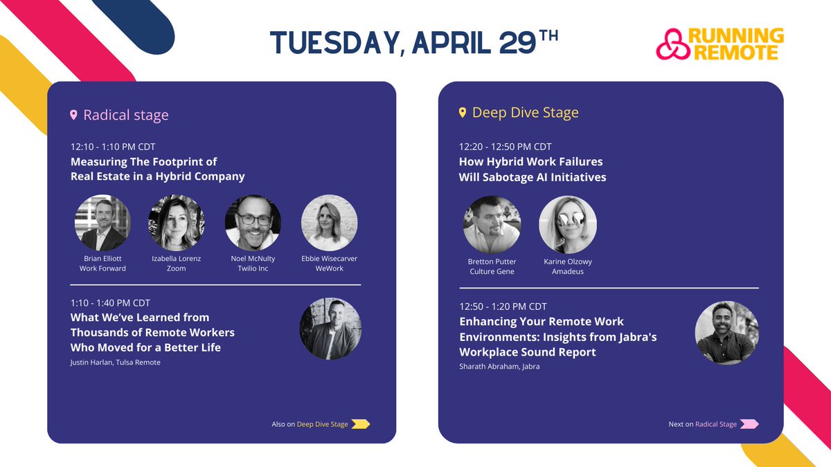 RunningRemote's tweet image. 🚀 Ready to kick off Day 1 at Running Remote 2025?

Here’s your full Tuesday, 29 April schedule, packed with powerful keynotes, hands-on workshops, and conversations you won’t want to miss!

📍 Which sessions are you most excited for? Tell us below!

See you at Fair Market, ATX!