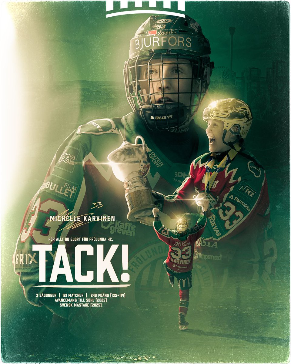 frolunda_hc's tweet photo. Tack för allt, Michelle Karvinen!

Efter tre säsonger i Frölunda HC, med såväl SDHL-avancemang som SM-guld, så kliver Michelle Karvinen vidare i karriären - härnäst väntar PWHL-draft.

Tack för dina insatser i Frölunda HC och lycka till i framtiden, Michelle! https://t.co/L805yzgew3
