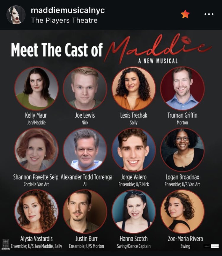 The cast of Maddie 2025! Opens May 8th at the Players Theatre NYC for a limited run. Get your tickets!