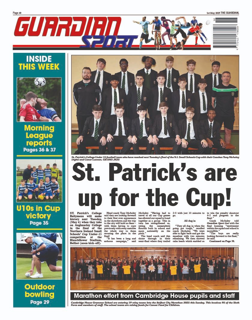 Pick up your copy of this week's Ballymena Guardian today.

NEWS: Tributes paid to late Pope Francis, as well as former councillor Robin Cherry.
SPORT: St Patrick's are up for the Cup; Marathon effort from CHGS pupils.

Log on to ballymenaguardian.co.uk for more news