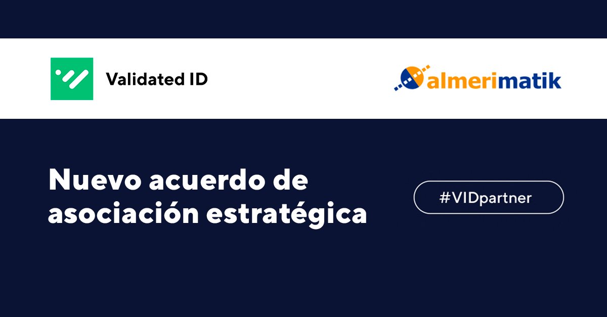 Validated ID (@validatedid) on Twitter photo 🚀 ¡Seguimos creciendo! En Validated ID damos la bienvenida a <a href="/Almerimatik/">Almerimatik</a> como nuevo #VIDpartner.
Una empresa líder en soluciones tech especializada en sistemas informáticos, #ERP #TPV #gestiónpolicial #videovigilancia #ciberseguridad
🤝 ¡Bienvenidos a la familia #VIDsigner! 🚀 ¡Seguimos creciendo! En Validated ID damos la bienvenida a <a href="/Almerimatik/">Almerimatik</a> como nuevo #VIDpartner.
Una empresa líder en soluciones tech especializada en sistemas informáticos, #ERP #TPV #gestiónpolicial #videovigilancia #ciberseguridad
🤝 ¡Bienvenidos a la familia #VIDsigner!