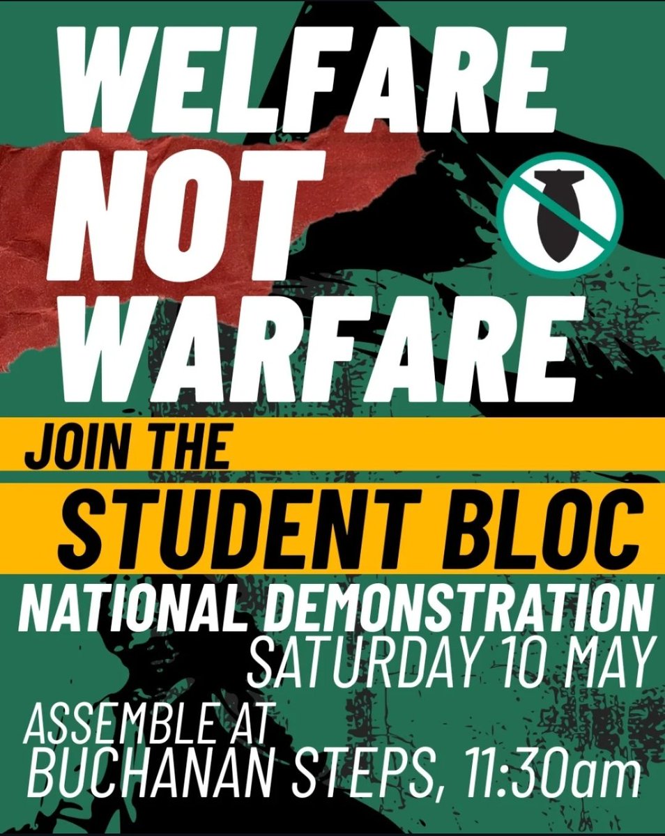 CounterfireG's tweet photo. 📢Calling all students!
#WelfareNotWarfare
#StopArmingIsrael
#ScrapTrident
#FreePalestine
@stwscotland
@GlasgowStopWar
@STWuk
@ScottishCND https://t.co/ZX9rPGkr7m