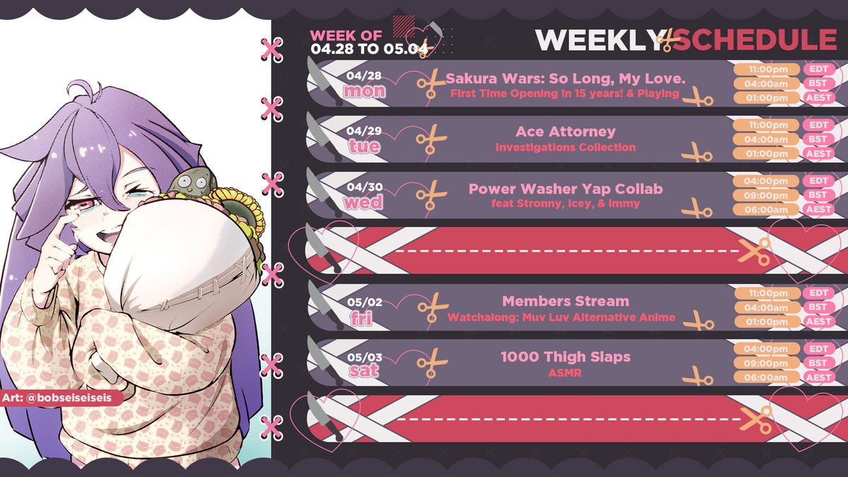 MercyModiste's tweet photo. πSCHEDULE FOR 04/28-05/04π
Full Schedule lmao... GIVE ME DA ENERGY...!!!
tags
---
general: #shearmeout
clips: #cliporis
art: β #artsandstabs
π: #immodiste
memes: #memercy
#stream4mercy https://t.co/myJTJgTiIC