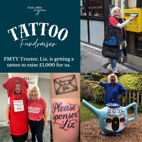 FromMeToYou (@frommetoyou01) on Twitter photo Today is TATTOO DAY!
Trustee <a href="/Liz_Kentish/">Liz Kentish 💌</a> is getting inked today! She's raised an incredible amount for the charity and we'd love to help her push up her total even more! You can donate via the link 🙏 and we'll share pics of the finished artwork later!!
justgiving.com/page/lizkentish Today is TATTOO DAY!
Trustee <a href="/Liz_Kentish/">Liz Kentish 💌</a> is getting inked today! She's raised an incredible amount for the charity and we'd love to help her push up her total even more! You can donate via the link 🙏 and we'll share pics of the finished artwork later!!
justgiving.com/page/lizkentish