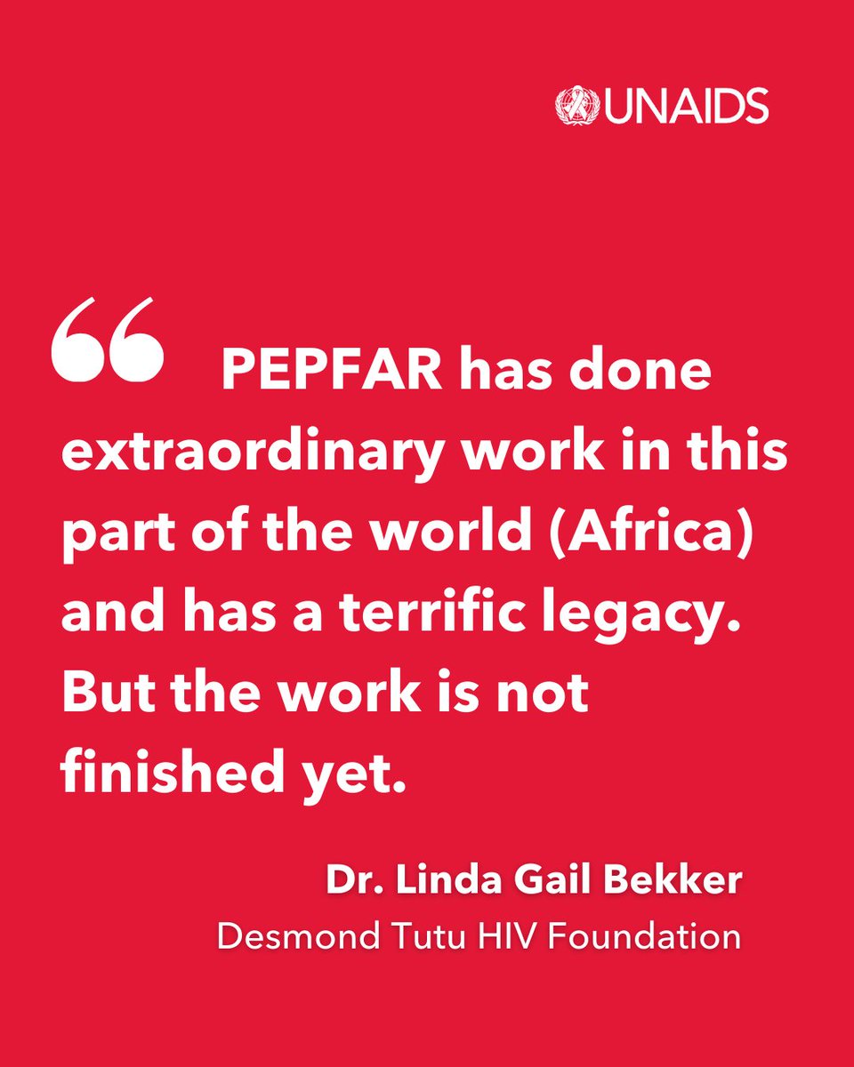 UNAIDS Global (@unaids) on Twitter photo 26 million lives have been saved since #PEPFAR's launch in 2003.
"But the work is not finished yet," says <a href="/LindaGailBekker/">Linda-Gail Bekker</a> of <a href="/DTHF_SA/">Desmond Tutu Health Foundation</a>.
Read how the sudden US funding cuts are impacting HIV responses worldwide: unaids.org/en/impact-US-f… 26 million lives have been saved since #PEPFAR's launch in 2003.
"But the work is not finished yet," says <a href="/LindaGailBekker/">Linda-Gail Bekker</a> of <a href="/DTHF_SA/">Desmond Tutu Health Foundation</a>.
Read how the sudden US funding cuts are impacting HIV responses worldwide: unaids.org/en/impact-US-f…