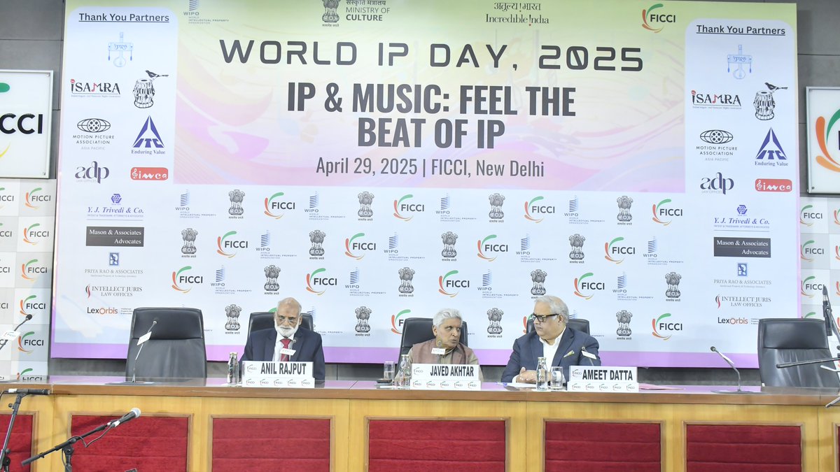 FICCI (@ficci_india) on Twitter photo World IP Day 2025- IP and Music: Feel the beat of IP begins at Federation House, New Delhi.
<a href="/AnilRajputsays/">Anil Rajput</a> <a href="/Javedakhtarjadu/">Javed Akhtar</a> <a href="/MinOfCultureGoI/">Ministry of Culture</a> <a href="/WIPO/">World Intellectual Property Organization (WIPO)</a> <a href="/incredibleindia/">Incredible!ndia</a> <a href="/IPRSmusic/">Indian Performing Right Society Limited</a> World IP Day 2025- IP and Music: Feel the beat of IP begins at Federation House, New Delhi.
<a href="/AnilRajputsays/">Anil Rajput</a> <a href="/Javedakhtarjadu/">Javed Akhtar</a> <a href="/MinOfCultureGoI/">Ministry of Culture</a> <a href="/WIPO/">World Intellectual Property Organization (WIPO)</a> <a href="/incredibleindia/">Incredible!ndia</a> <a href="/IPRSmusic/">Indian Performing Right Society Limited</a>
