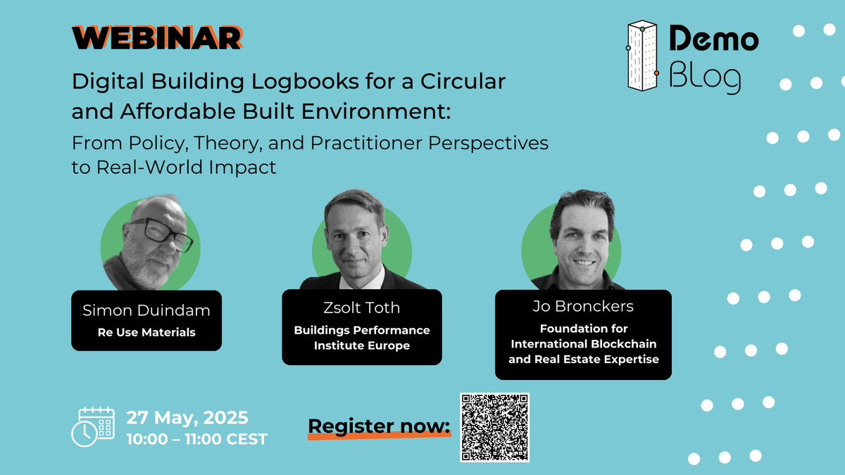 DemoBLogProject's tweet image. 🛠️ Time to turn talk into action on #DigitalBuildingLogbooks!

Join us on 27 May, 10–11 CEST for a webinar on how DBLs support a #CircularEconomy &amp;amp; affordable housing

The policy context, lessons from pilots, pathways forward &amp;amp; much more!

Register now 👉 ea23ffef.sibforms.com/serve/MUIFAB1R…