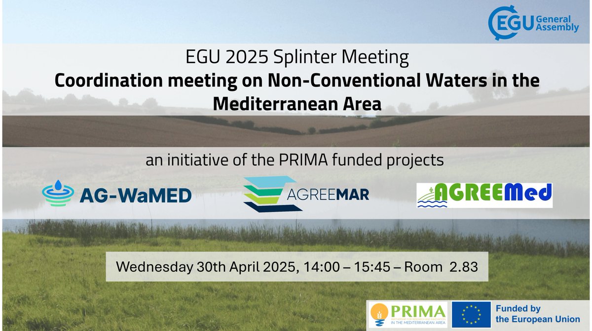 🌍 AGREEMed joins a Splinter Meeting on Non-Conventional Waters at #EGU25! 📅 30/04 | 14:00 – 15:45. Discover the news on our website! 👉agreemed.eu/index.php/diss…
#WaterGovernance #Mediterranean #Sustainability