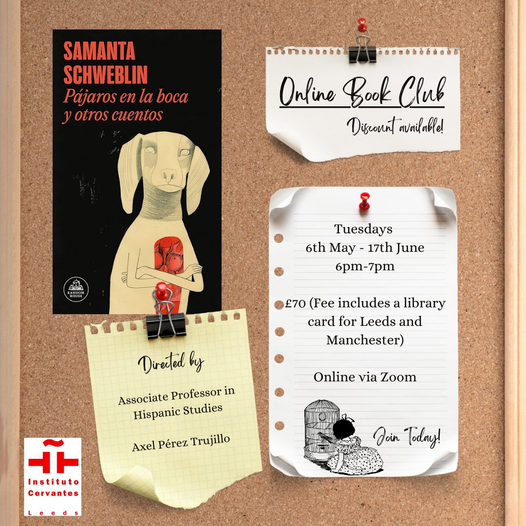 Instituto Cervantes Leeds (@ic_leeds) on Twitter photo 📚✨ 1 Week Left! Join Our Online Reading Club – Now Only £64.40 (was £70)! ✨
👉 Register today via phone, online, or bank transfer
clicleeds.cervantes.es/en/literatura-…
📩 More info: cenlee@cervantes.es or call us to: 01132461741 📚✨ 1 Week Left! Join Our Online Reading Club – Now Only £64.40 (was £70)! ✨
👉 Register today via phone, online, or bank transfer
clicleeds.cervantes.es/en/literatura-…
📩 More info: cenlee@cervantes.es or call us to: 01132461741