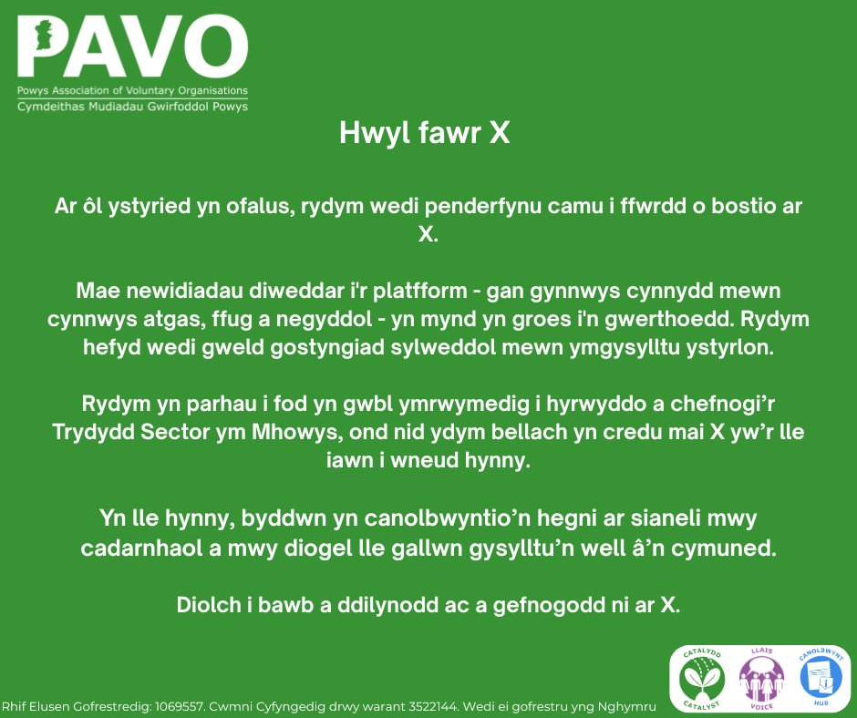 Rydym wedi gwneud y penderfyniad i gamu i ffwrdd o X - a dyma ychydig am pam
