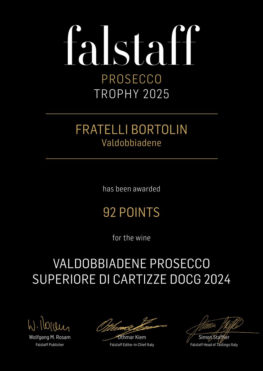 bortolinvini's tweet photo. Doppio riconoscimento al Prosecco Trophy della prestigiosa rivista Falstaff. 92 punti sia per il Cartizze che il Rù Millesimato https://t.co/mMZ9DLZueX