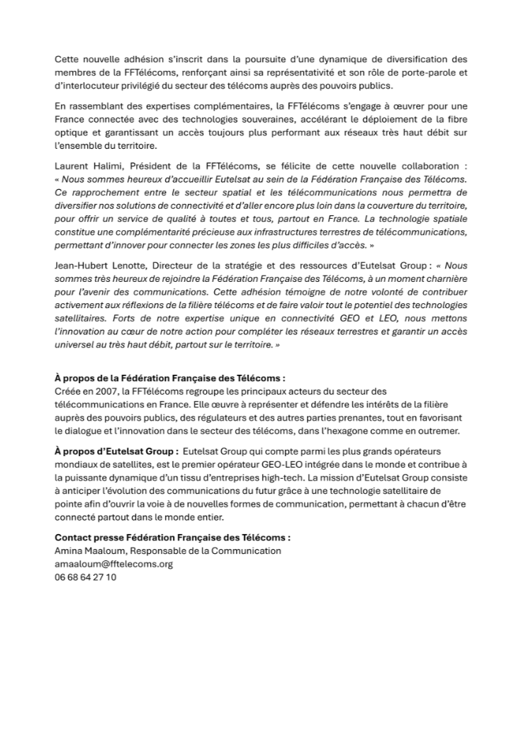 Fédération Française des Télécoms (@fftelecoms) on Twitter photo 🚀 La <a href="/FFTelecoms/">Fédération Française des Télécoms</a> accueille <a href="/EutelsatGroup/">Eutelsat Group</a> parmi ses membres !
Un pas stratégique vers une meilleure synergie entre #télécoms et #satellites, pour connecter tous les territoires, même les plus isolés. 🌍📡
#Connectivité #Eutelsat #Sattelite #Telecoms 🚀 La <a href="/FFTelecoms/">Fédération Française des Télécoms</a> accueille <a href="/EutelsatGroup/">Eutelsat Group</a> parmi ses membres !
Un pas stratégique vers une meilleure synergie entre #télécoms et #satellites, pour connecter tous les territoires, même les plus isolés. 🌍📡
#Connectivité #Eutelsat #Sattelite #Telecoms