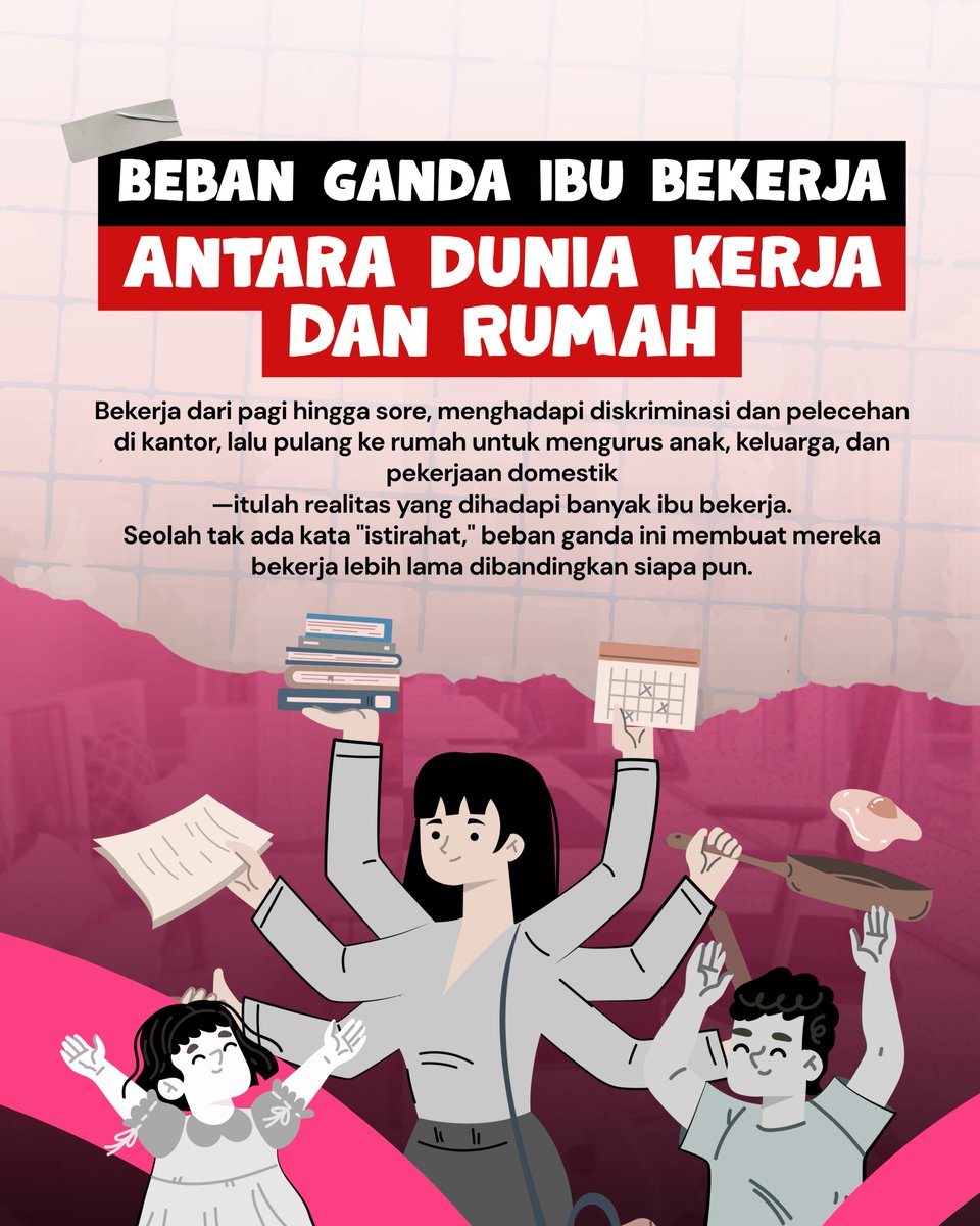 Bekerja pagi-sore, menghadapi diskriminasi &amp; pelecehan di tempat kerja, lalu pulang mengurus anak, keluarga &amp; rumah. Seolah tak ada kata “istirahat,” banyak ibu bekerja harus menjalani shift kedua tanpa diakui

Kolaborasi #IWD2025 dgn Chyntia Sami Bhayangkara &amp; Rochmat Haryadi
