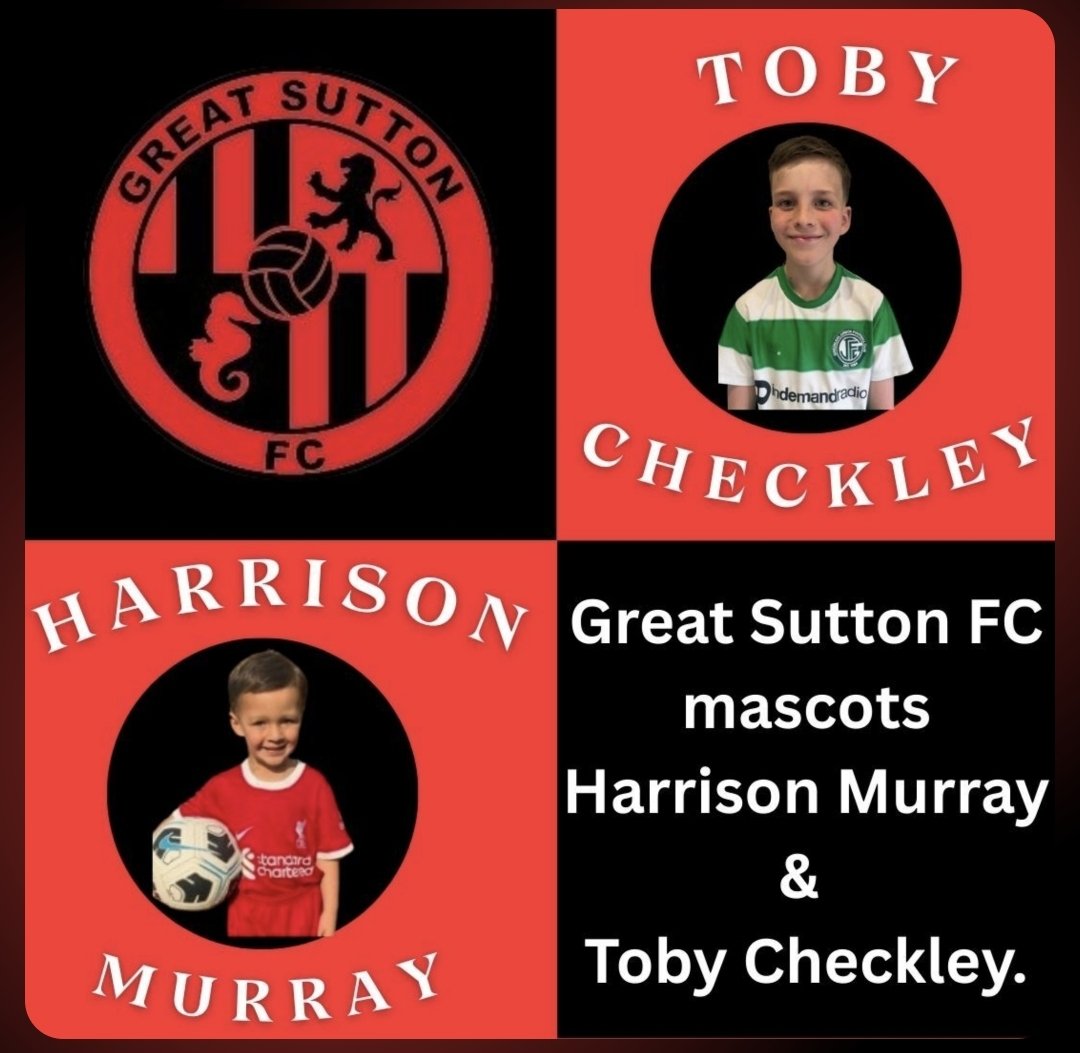 WCL News (@wclnewsletter) on Twitter photo Mascots for <a href="/great_sutt_sat/">Great Sutton FC (Saturdays)</a> at tonights final are 2 of the clubs biggest fans, Harrison Murray & Toby Checkley, a proud moment for the lads and their families
❤️🖤❤️🖤 Mascots for <a href="/great_sutt_sat/">Great Sutton FC (Saturdays)</a> at tonights final are 2 of the clubs biggest fans, Harrison Murray & Toby Checkley, a proud moment for the lads and their families
❤️🖤❤️🖤