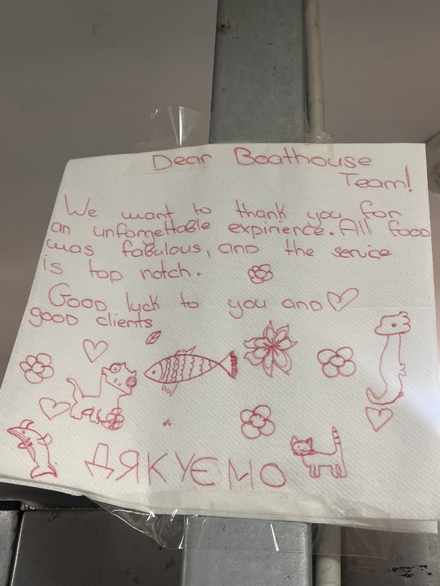 Lovely note from a beautiful customer. These are the types of ‘reviews’ that make our days better. I had a gentleman say “that was the best meal, I’ve ever had, anywhere” 😂 I didn’t ask him to leave a review, I left him alone. We are a family run restaurant, doing our best..! ❤️