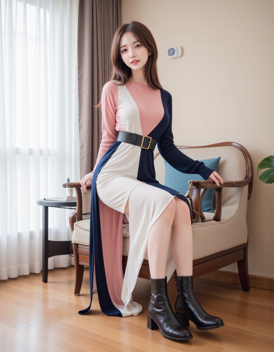 kasumi_himekawa's tweet photo. カラーブロックワンピに、ウエストをキュッと引き立てるステートメントベルト🖤
Prompt
A color-blocked knit dress in bold hues, paired with black ankle boots. Add a statement belt to define the waist and a matching handbag for a cohesive look.
#colorblockstyle #knitdress https://t.co/HEDsioBOZg
