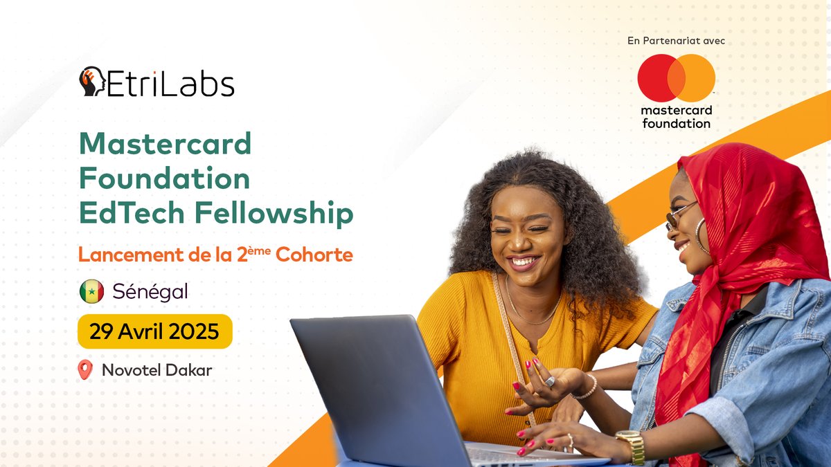 Une semaine après le 🇧🇯, c’est au tour du 🇸🇳 de lancer la cohorte 2 du EdTech Fellowship !

<a href="/EtriLabs/">Etri Labs</a>, en partenariat avec <a href="/MastercardFdn/">Mastercard Foundation</a>, réunira startups, éducateurs, décideurs et partenaires autour d’un même objectif : faire de l’EdTech un levier de transformation durable.