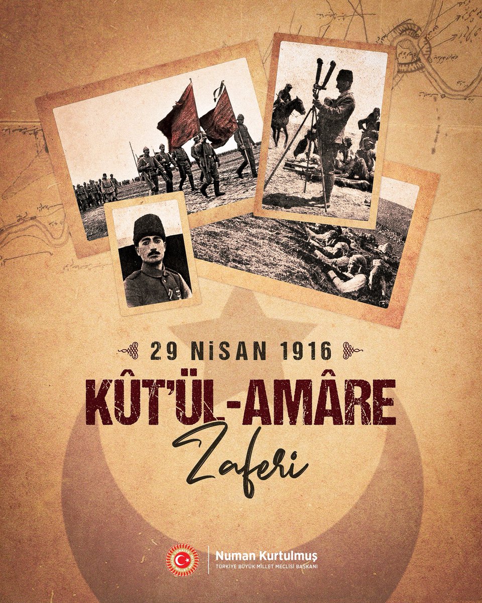 Şanlı ecdadımızın Birinci Dünya Savaşı'nda yazdığı en büyük kahramanlık destanlarından biri olan #KutülAmare Zaferi'ni, 109'uncu yıl dönümünde gururla hatırlıyor, onurla kutluyoruz.

Her türlü yokluk ve yoksulluğa rağmen gösterdikleri azim, cesaret ve mukavemetle bu büyük zaferi