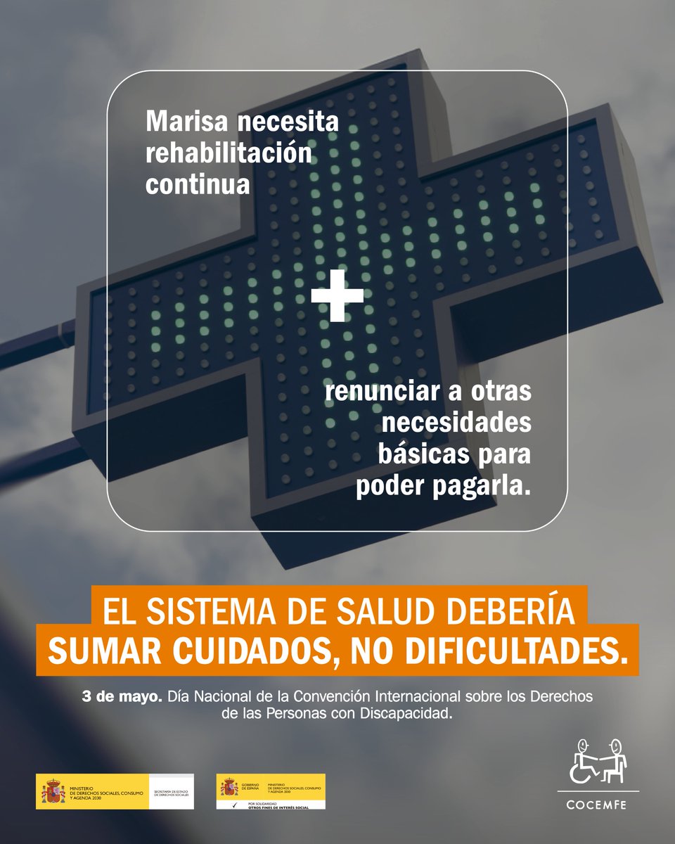 Marisa no debería tener que elegir entre salud y economía.

Pero el sistema no cubre lo que necesita.

🏥 Necesitamos una sanidad que sume cuidados, no dificultades.
#SumarCuidados

cocemfe.es/sumarcuidados/