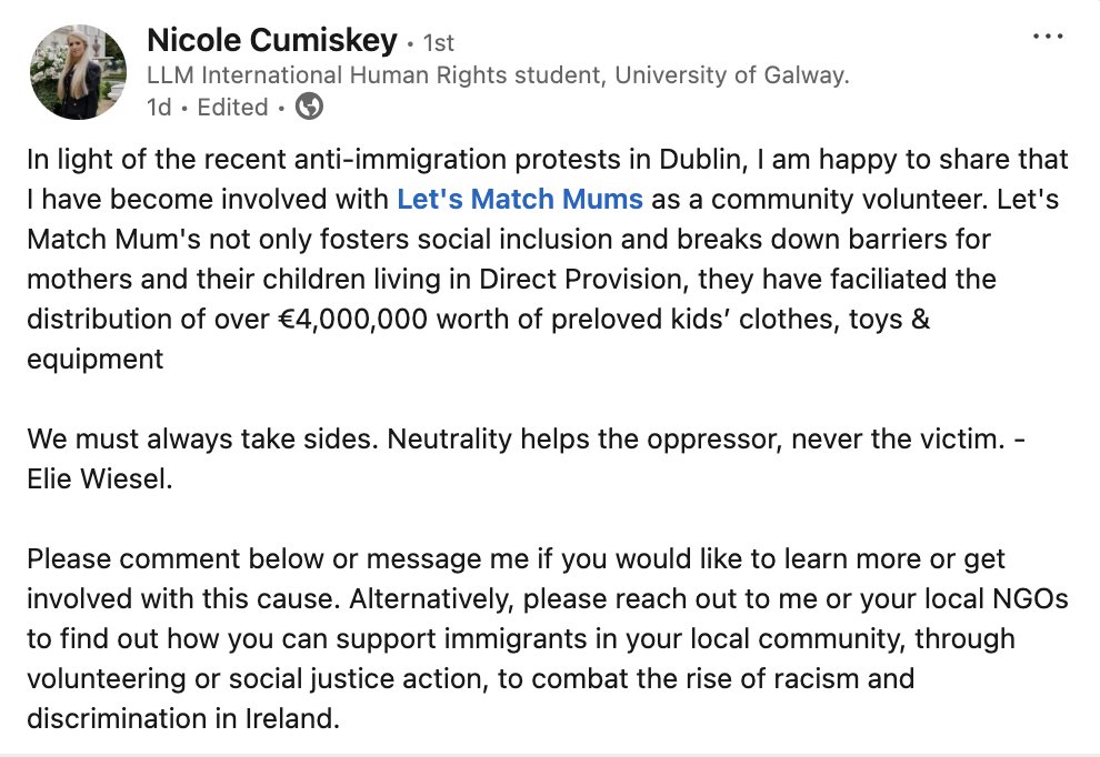 louisamay hanrahan (@louisamayh) on Twitter photo Alot of people are engaging with this post a mom made about using <a href="/letsmatchmums/">Letsmatchmums</a> . We live in times where we have to fight for the society we wish to live in. We have to let communities know we want to connect not hate.
linkedin.com/posts/nicole-c… Alot of people are engaging with this post a mom made about using <a href="/letsmatchmums/">Letsmatchmums</a> . We live in times where we have to fight for the society we wish to live in. We have to let communities know we want to connect not hate.
linkedin.com/posts/nicole-c…