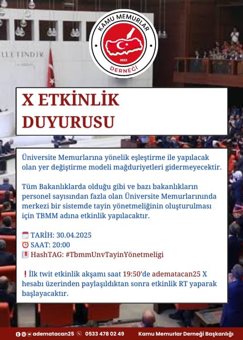 TÜRKİYE’DE 17 BAKANLIK VAR:

ÜNİVERSİTE MEMURLARININ SAYILARI İSE 13 BAKANLIK ÇALIŞANLARININ SAYISINDAN DAHA FAZLADIR..!

HER BAKANLIKTA TAYİN YÖNETMELEĞİ MEVCUT DURUMDA,
ANCAK SIRA ÜNİVERSİTLERE GELDİĞİ ZAMAN ÜNİVERSİTELERİN YAPISI ÖZERK DENİLEREK ÇÖZÜM BULUNMUYOR.

İÇ