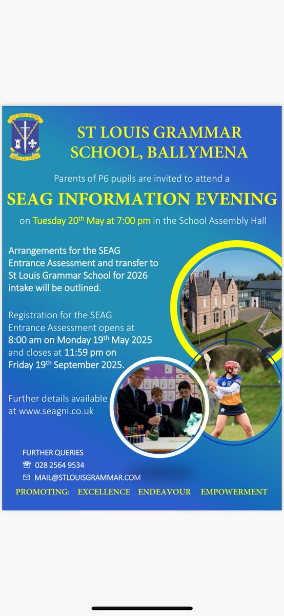 SEAG Information Evening 👇🏼

📅 Tuesday 20th May 2025
🕰️ 7pm
📍 Assembly Hall