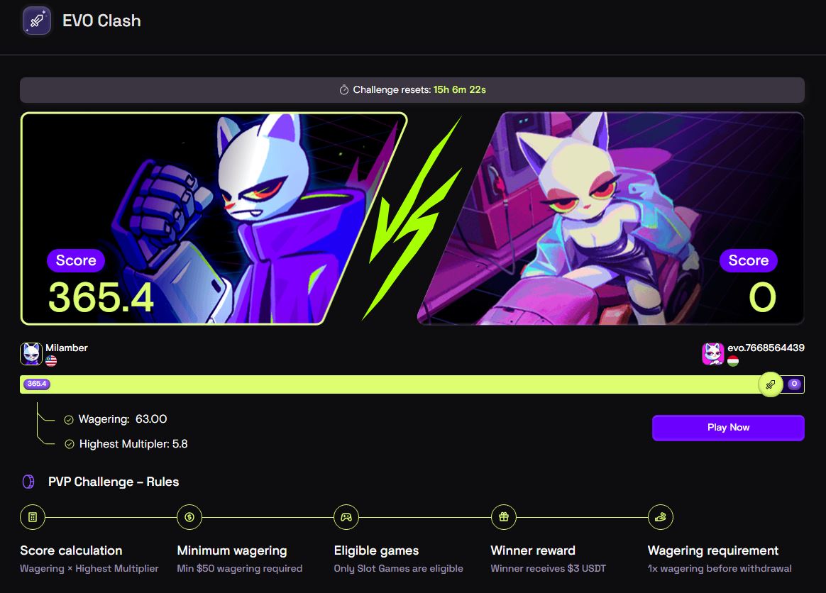 New release called Evo Clash on @EvoioCasino 

Where you challenge your fellow players daily by playing your favorite slot games for free $