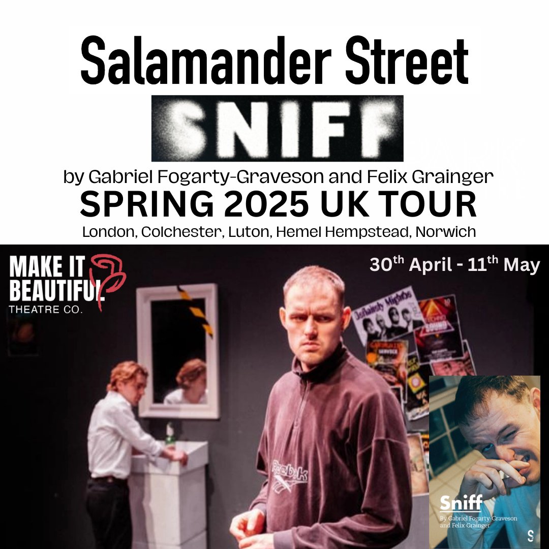 "He’s lost everything, if he ever had it." SNIFF opens tomorrow at Greenwich Theatre. Funny and horrific in equal measure, go with a gang or go on your own... this play is an ode to the forgotten after all. 
linktr.ee/makeitbeautifu…