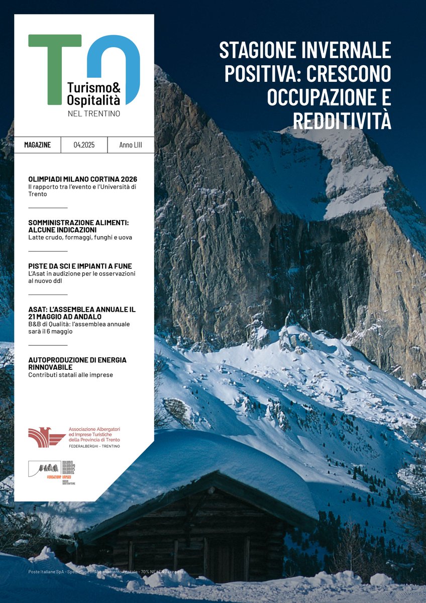 È online il numero di aprile 2025 della rivista Turismo &amp; Ospitalità nel Trentino. Tema del mese: Stagione invernale positiva👉calameo.com/read/005112092…