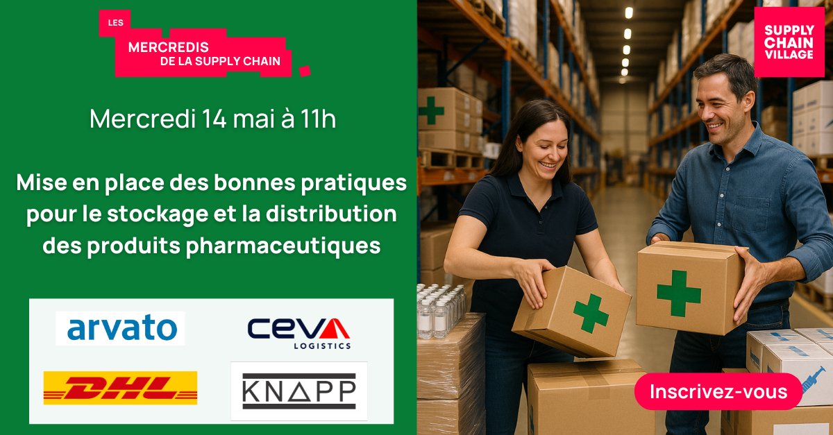 Supply Chain Village (@agoranewsscv) on Twitter photo 💊 Pharma & Logistique : Mise en place des bonnes pratiques pour le stockage et la distribution des produits pharmaceutiques
Avec Arvato, <a href="/cevalogistics/">CEVA Logistics</a> , <a href="/DHLsupplychain/">DHL Supply Chain</a> & KNAPP
Rejoignez ce débat clé sur les bonnes pratiques !
👉 tinyurl.com/bdhk5k3s 💊 Pharma & Logistique : Mise en place des bonnes pratiques pour le stockage et la distribution des produits pharmaceutiques
Avec Arvato, <a href="/cevalogistics/">CEVA Logistics</a> , <a href="/DHLsupplychain/">DHL Supply Chain</a> & KNAPP
Rejoignez ce débat clé sur les bonnes pratiques !
👉 tinyurl.com/bdhk5k3s