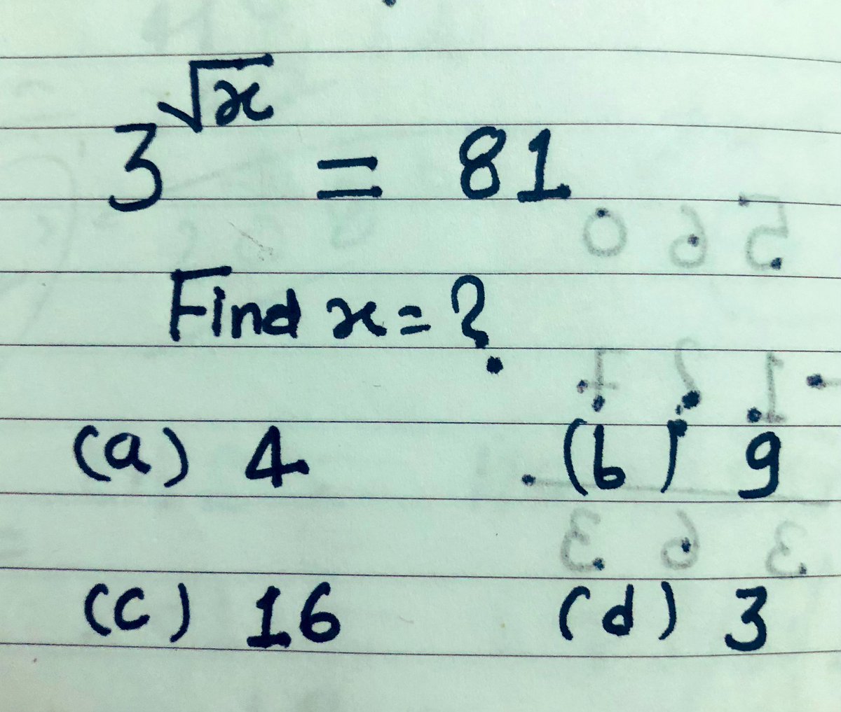 mathtech789's tweet photo. 3^(x)^1/2=81
X=? https://t.co/IoF4W5gikO