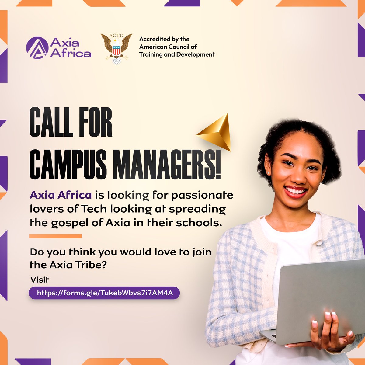 axiaafrica's tweet image. AXIA Africa is looking for passionate lovers of Tech looking at spreading the gospel of Axia in their schools.

Do you think you would love to join the Axia Tribe??

Visit forms.gle/TukebWbvzs7i7A…