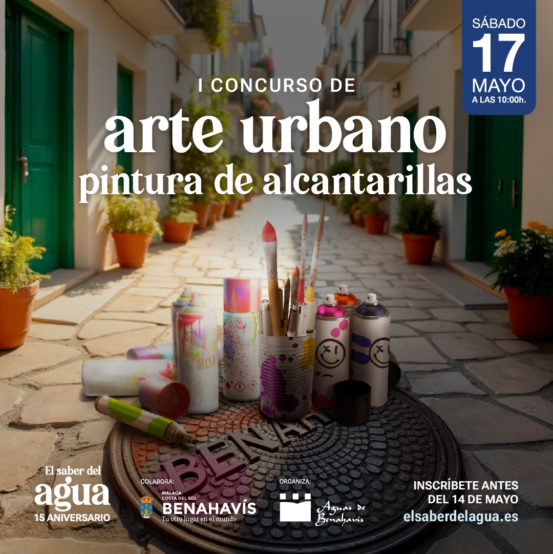 El 17 de mayo, vive con nosotros este 1º Concurso de arte urbano. Pinturas de alcantarillas. Podrás vivir la transformación artística del centro de Benahavís y finalizar la jornada con la actuación del grupo musical Radionaldos.

Inscríbete en: 
elsaberdelagua.es