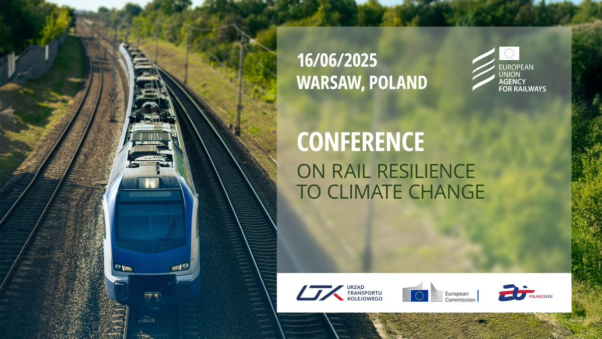 Transport_EU's tweet photo. 🚆🌲  Join #EUTransport at the Conference on Rail Resilience to Climate Change!

❓ When: 16 June
❓ Where: Warsaw, Poland
❓ Why: Extreme weather events pose a serious challenge to railway infrastructure and operations across Europe.

ℹ️ https://t.co/FMkyLH6B8S https://t.co/v6aTkPQ8ez