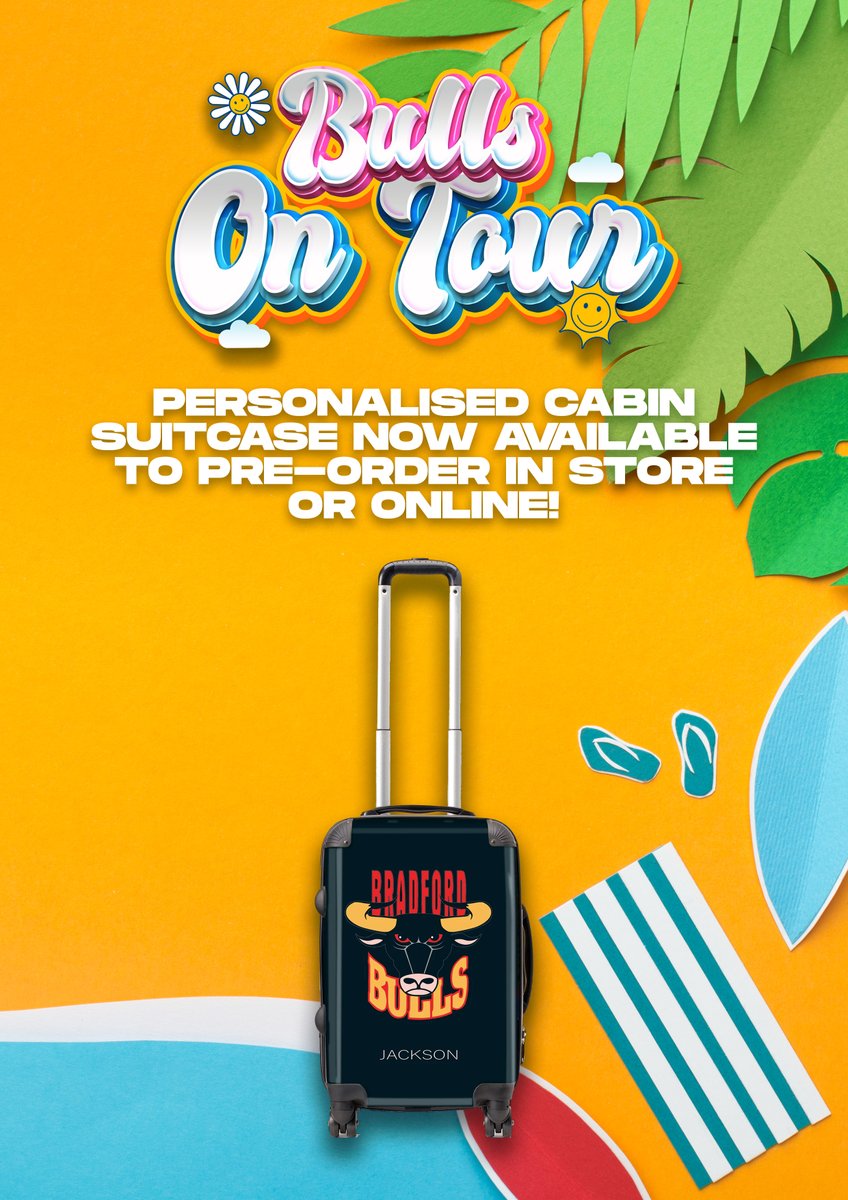 OfficialBullsRL's tweet photo. π§³ | Going on your jollies? Our Personalised Cabin Suitcases are the perfect #BullsOnTour accessory!
π€© | Have your name on your suitcase below our iconic logo - available to pre-order in store or online!
ποΈ | https://t.co/wH7xh1SvSR
#StrengthInNumbers https://t.co/9krnmYJ3FN