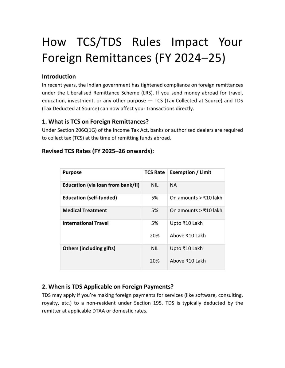 tg_621's tweet photo. Planning to send money abroad?

TCS and TDS rules under LRS can significantly impact your remittances. From education to investments, rates vary — and 20% could be locked upfront! 

Get expert advice to minimise the burden — talk to your Chartered Accountant. https://t.co/TOrqZpRg9J