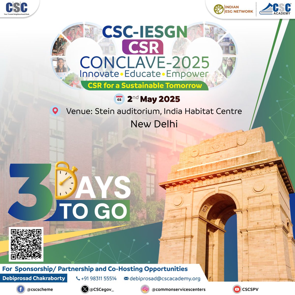 "CSC-IESGN CSR Conclave 2025" is Just Around the Corner Now🍀...

Only 3 Days Left!

📅2nd May 2025
📌Stein Auditorium, India Habitat Centre

*Remember, It is an Invite Only Event!!

We’re bringing together the nation’s brightest minds and committed organisations to create a