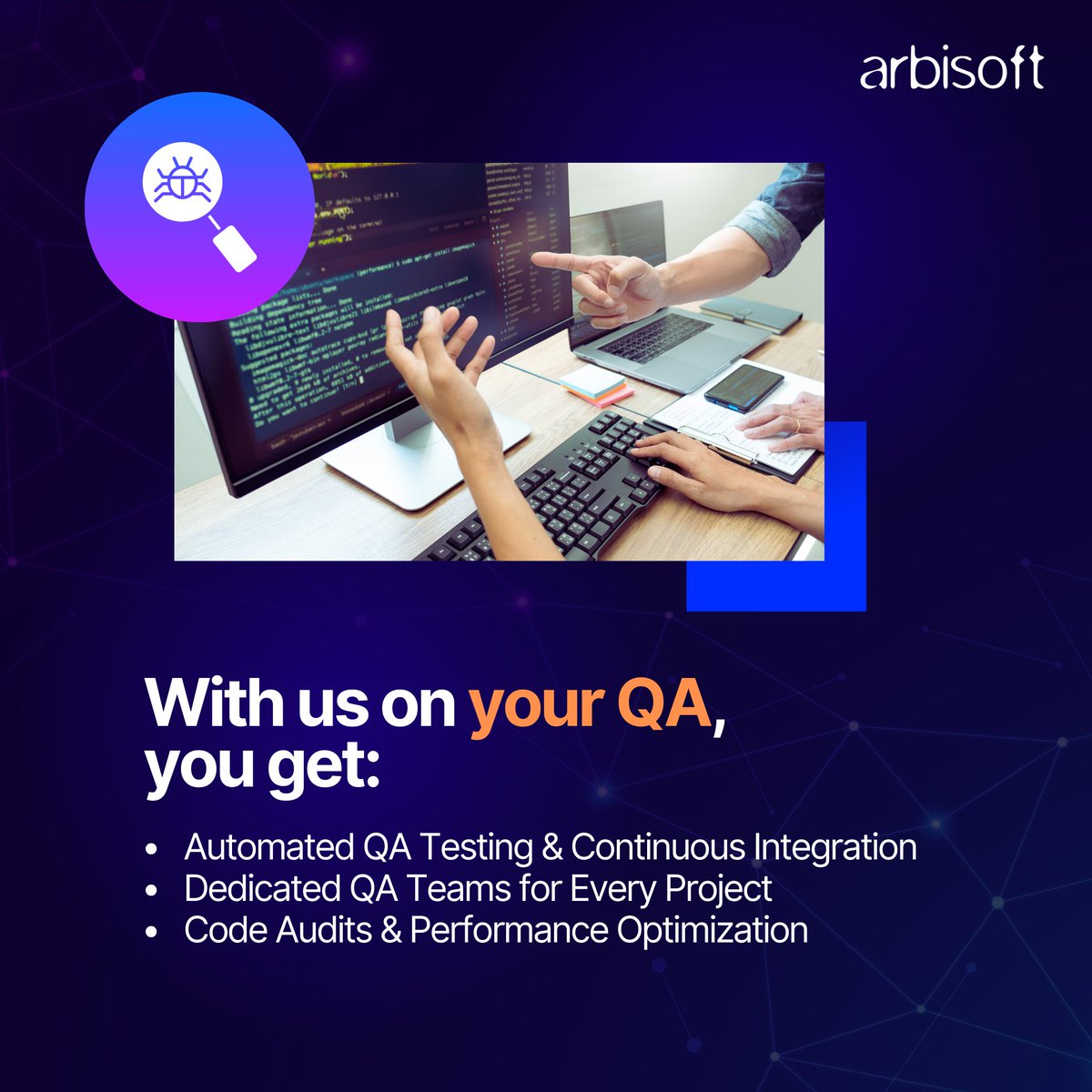 arbisoft's tweet image. You won’t always see what’s breaking your app —
But your users will.
That’s why smart teams test smarter.

Want fewer surprises in production?
Let Arbisoft fortify your code. 👉 f.mtr.cool/evrkruxigl

#BugFreeCode #QATools #TechPartners #CleanCode #DevLife #ArbisoftServices