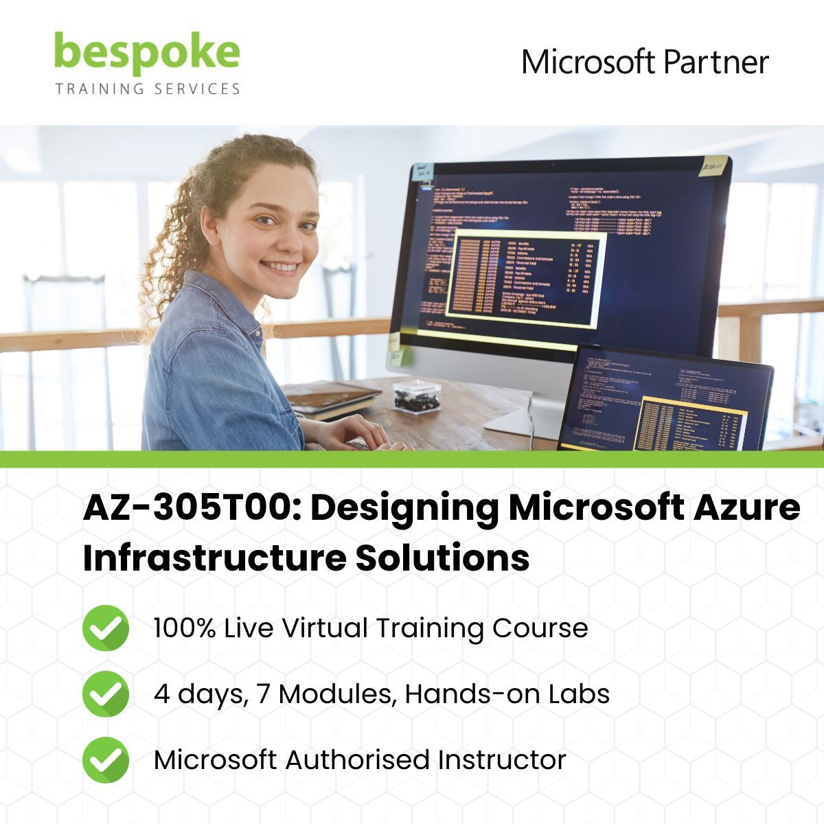 BespokeAPAC's tweet photo. Team Leads, enhance your team's skills to design secure, scalable, and reliable infrastructure solutions on Microsoft Azure. The AZ-305T00 course will strengthen their ability to design Azure infrastructure and tackle cloud architecture challenges.

More: https://t.co/Q0ydyXnyGO https://t.co/mypc0gC6sF